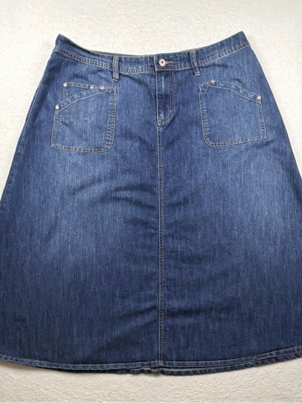Avenue Y2K Embroidered Denim Midi Skirt A-Line Blue Jean Plus Size 18